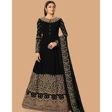 Load image into Gallery viewer, Black Color Faux Georgette Embroidery Work Semi Stitch Gown ClothsVilla