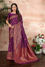 Purple woven banarasi silk traditional saree Clothsvilla