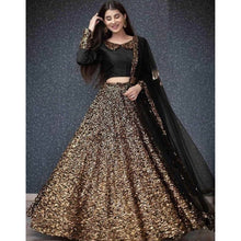 Load image into Gallery viewer, Black Lehenga Choli in Golden Sequence Tafeta for Wedding ClothsVilla