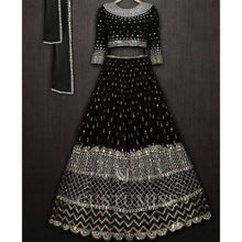 Load image into Gallery viewer, Black Lehenga Choli with Sequence Embroidery and Lace Border Work ClothsVilla