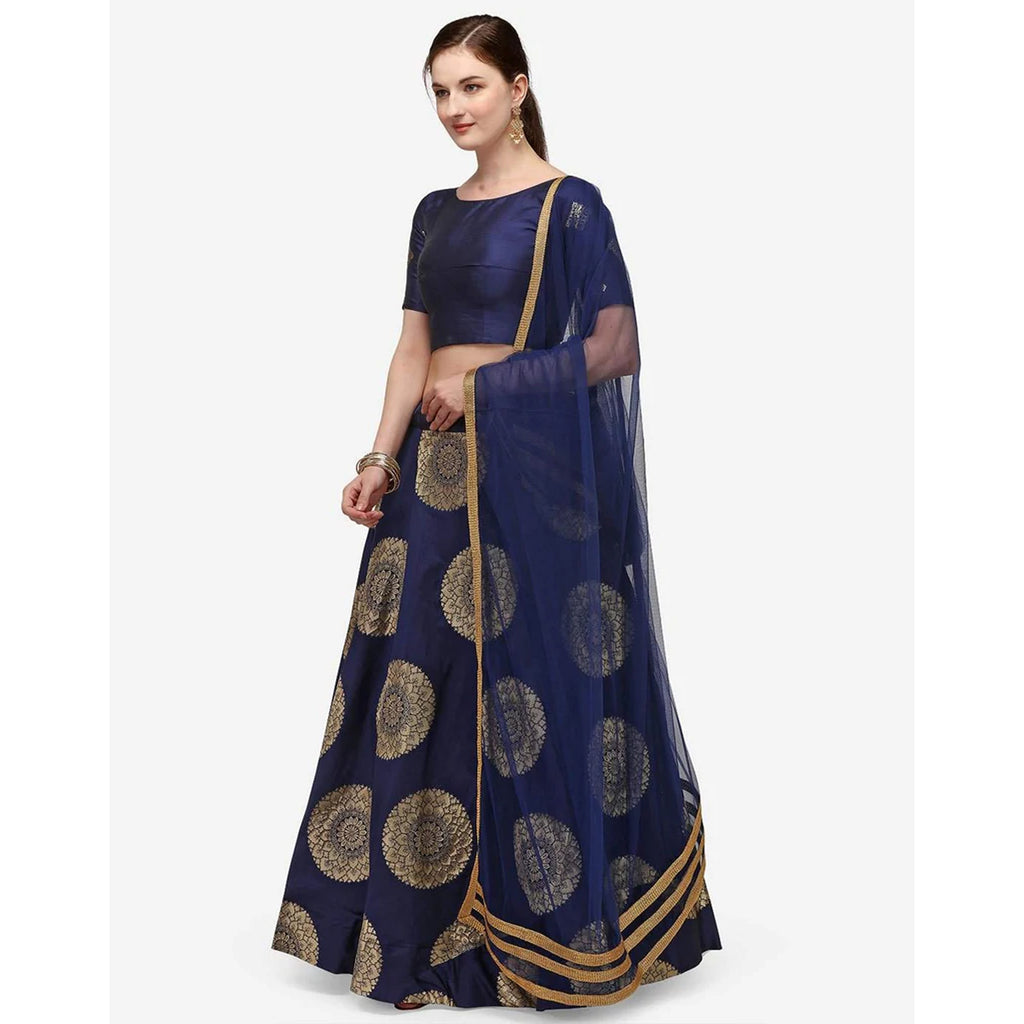 Blue Color Banarasi Silk Lehenga Choli with Net Dupatta ClothsVilla