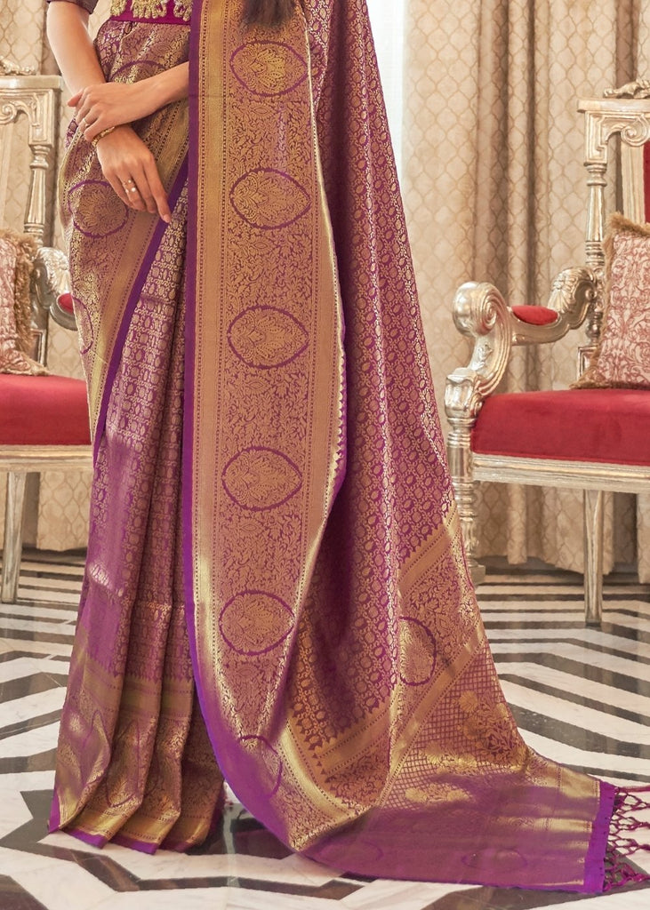 Irish Purple Zari Woven Kanjivaram Silk Saree with Tassels on Pallu Clothsvilla