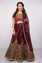 Load image into Gallery viewer, Attractive Maroon Colored Partywear Designer Embroidered Silk Lehenga Choli ClothsVilla