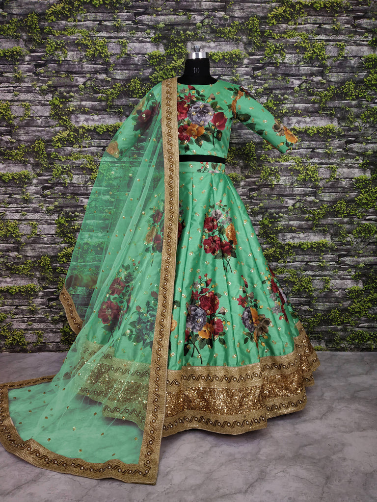 Gorgeous Green Colored Partywear Designer Embroidered Lehenga Choli ClothsVilla