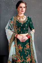 Load image into Gallery viewer, Ethnic Green Bridal Wear Embroidered Taffeta Silk Lehenga choli ClothsVilla