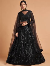 Load image into Gallery viewer, Shocking Black Sequence Embroidered Party Wear Net Lehenga Choli ClothsVilla