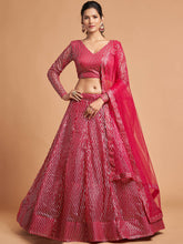 Load image into Gallery viewer, Luxurious Hot Pink Thread Embroidery Net Party wear Lehenga Choli ClothsVilla
