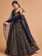 Load image into Gallery viewer, Classy Navy Blue Thread Embroidery Net Party Wear Lehenga Choli ClothsVilla