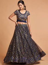 Load image into Gallery viewer, Classy Navy Blue Thread Embroidery Net Party Wear Lehenga Choli ClothsVilla