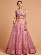 Load image into Gallery viewer, Blush Pink Thread Embroidery Net Party Wear Lehenga Choli ClothsVilla