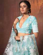 Load image into Gallery viewer, Lehenga Choli in Baby Blue Color with Soft Net Fabrics, Resham, and Sequence Work ClothsVilla