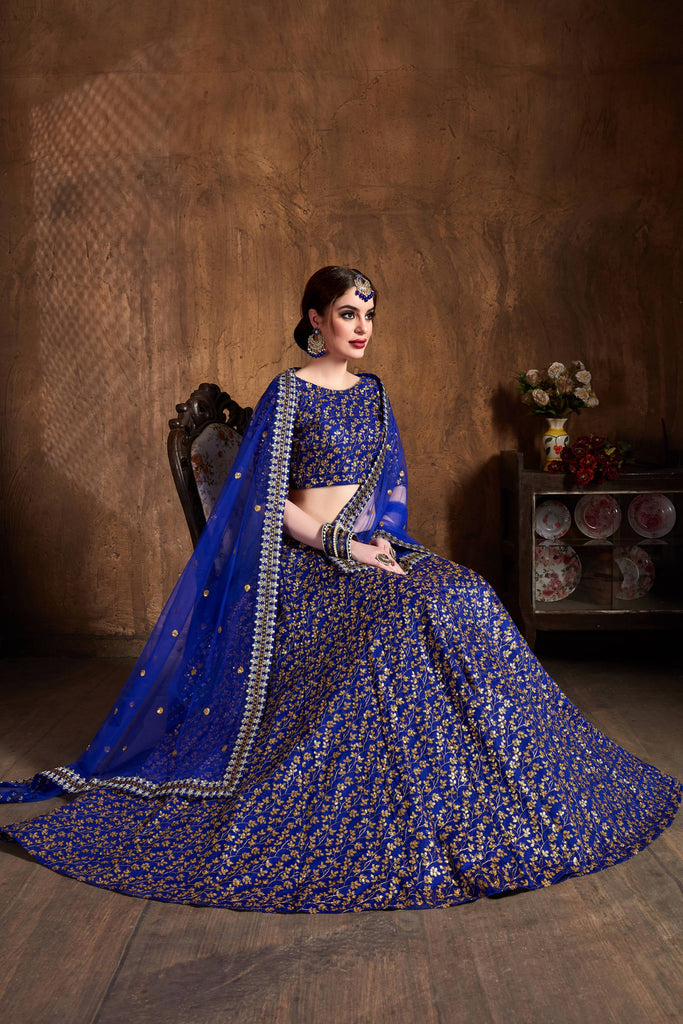 Intricate Royal Blue Sequins Raw Silk Bridal Lehenga Choli ClothsVilla