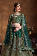 Load image into Gallery viewer, Dazzling Bottle Green Sequins Raw Silk Wedding Lehenga Choli ClothsVilla