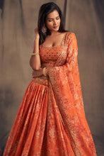 Load image into Gallery viewer, Pretty Orange Zari Embroidery Organza Occasional Wear Lehenga Choli ClothsVilla