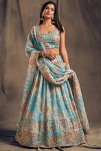 Load image into Gallery viewer, Awesome Sky Blue Zari Embroidery Organza Occasional Wear Lehenga Choli ClothsVilla