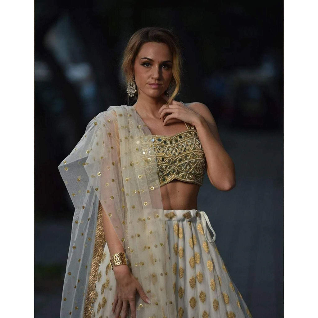 Designer White Lehenga Choli In Banarasi Silk and Embroidery ClothsVilla