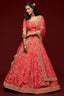 Attractive Coral Red Thread Embroidered Silk Wedding Wear Lehenga Choli ClothsVilla