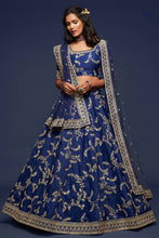 Load image into Gallery viewer, Charming Blue Thread Embroidered Silk Wedding Wear Lehenga Choli ClothsVilla