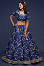 Load image into Gallery viewer, Charming Blue Thread Embroidered Silk Wedding Wear Lehenga Choli ClothsVilla