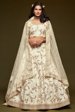 Load image into Gallery viewer, Beautiful White Thread Embroidered Silk Wedding Wear Lehenga Choli ClothsVilla