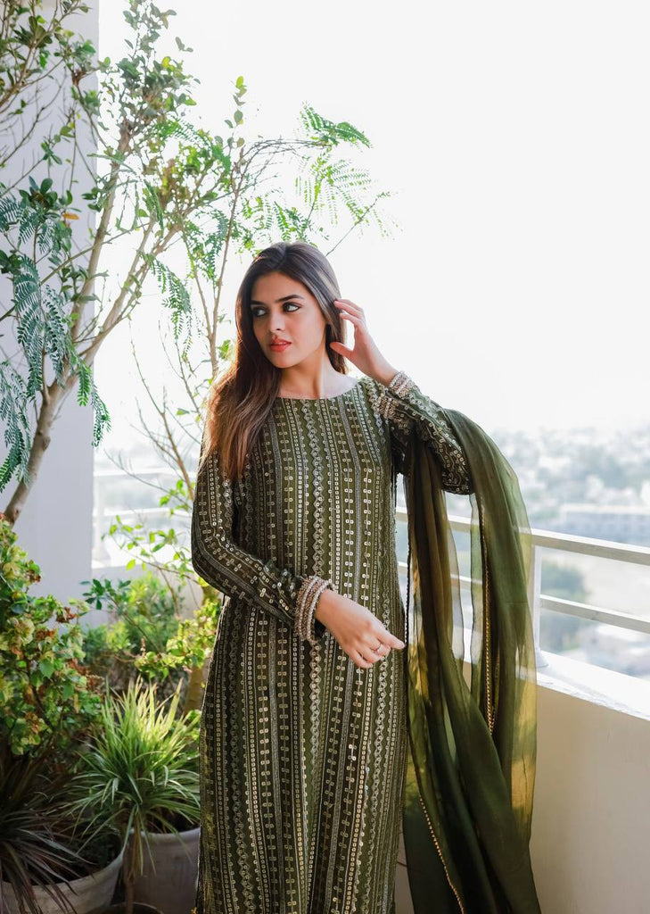 Casual Wear Mehndi Color Sequence Work Salwar Suit Clothsvilla