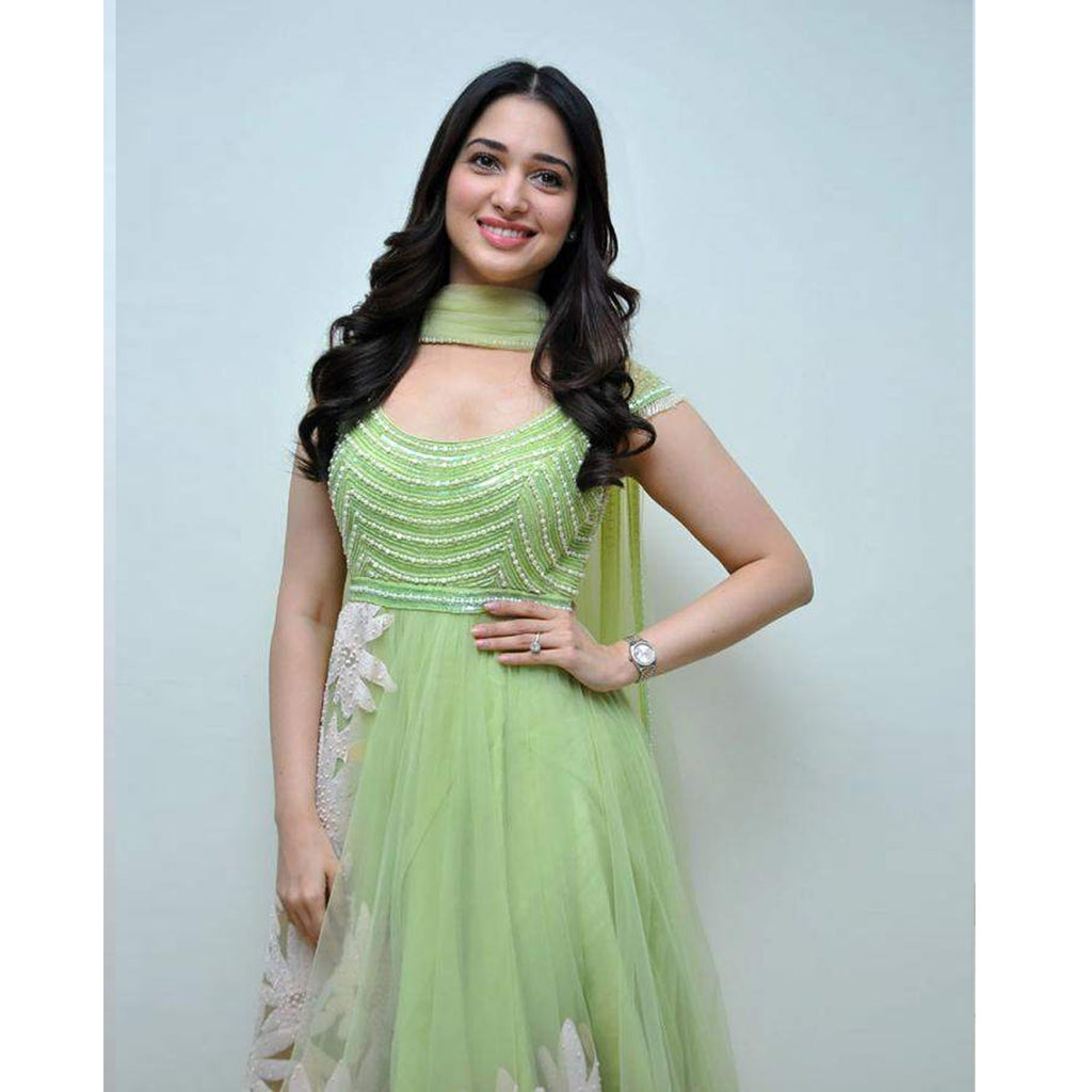 Gorgeous Light Green Thread Embroidered Ready-Made Pleated Gown ClothsVilla