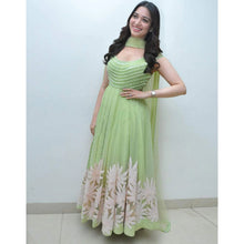Load image into Gallery viewer, Gorgeous Light Green Thread Embroidered Ready-Made Pleated Gown ClothsVilla