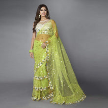 Load image into Gallery viewer, Green Ruffle Saree in Soft Net Fabrics with Embroidery Work ClothsVilla