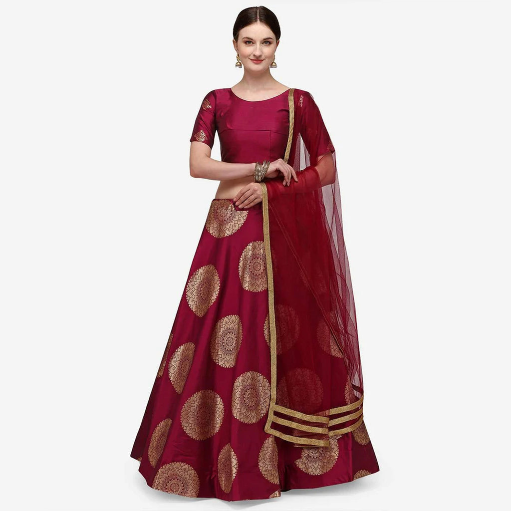 Maroon Color Banarasi Silk Lehenga Choli with Net Dupatta ClothsVilla