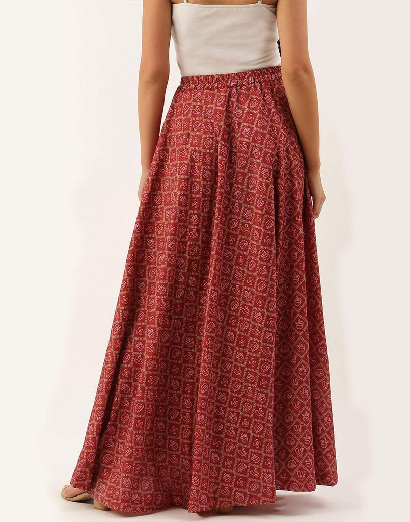 Heavy Cotton Red Skirt with Digital Print ClothsVilla