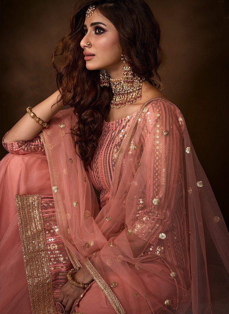 Peach Traditional Embroidered Gharara Suit Clothsvilla