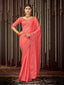 Peach Organza Embroidered Saree With Unstitched Blouse Clothsvilla