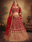 Red Elegant Semi Stitched Lehenga With Unstitched Blouse Clothsvilla