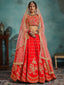 Red Elegant Semi Stitched Lehenga With Unstitched Blouse Clothsvilla