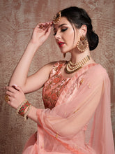Load image into Gallery viewer, Beautiful Peach Semi Stitched Lehenga With  Unstitched Blouse Clothsvilla
