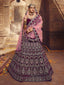 Violet Embroidered Velvet Semi Stitched Lehenga With Unstitched Blouse Clothsvilla