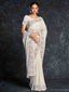 White Georgette Embroidered Saree With Unstitched Blouse Clothsvilla