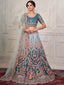 Women's Blue Net Semi stitched Lehenga With Unstitched Blouse Clothsvilla