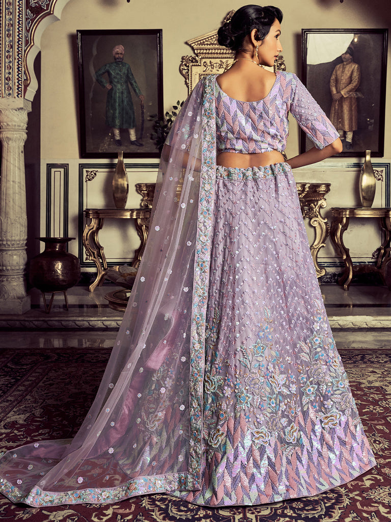 Modern Purple Georgette Embroidered Semi Stitched Lehenga With Unstitched Blouse Clothsvilla