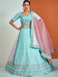 Classic Blue Georgette Semi Stitched Lehenga With Unstitched Blouse Clothsvilla