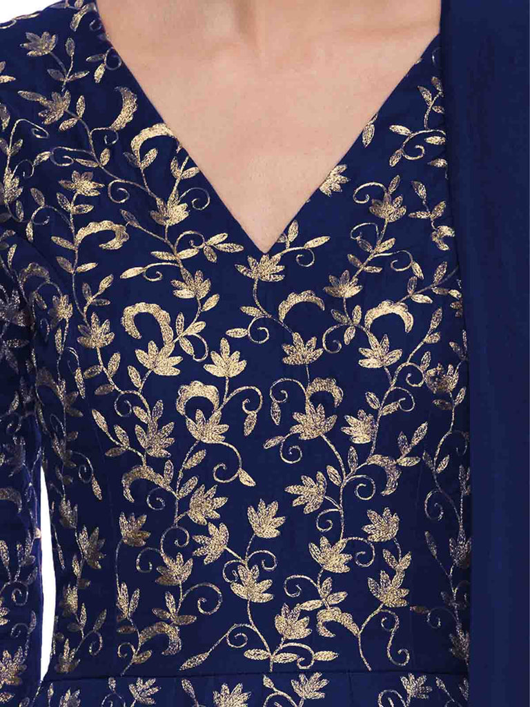 Navy Blue Art Sik Sequins Semi Stitched Gown Clothsvilla