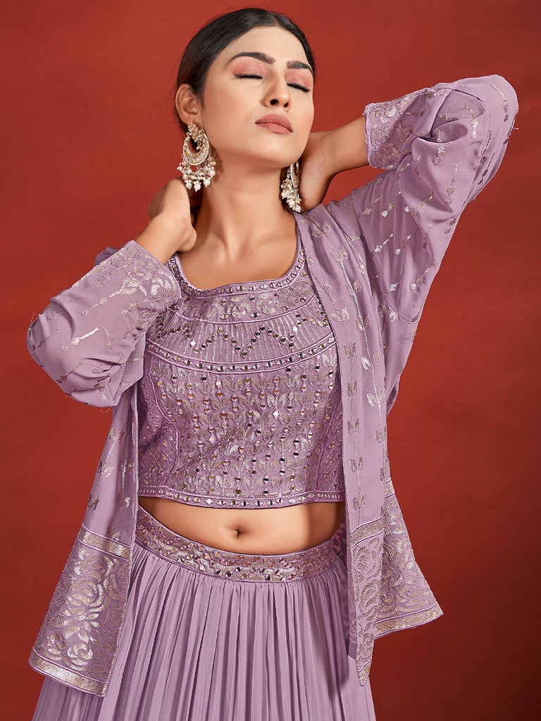 Classic Purple Georgette Stitched Lehenga Choli Set Clothsvilla
