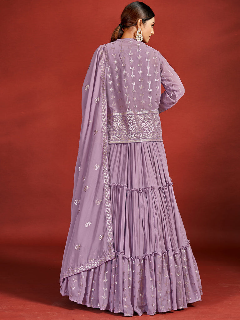 Classic Purple Georgette Stitched Lehenga Choli Set Clothsvilla