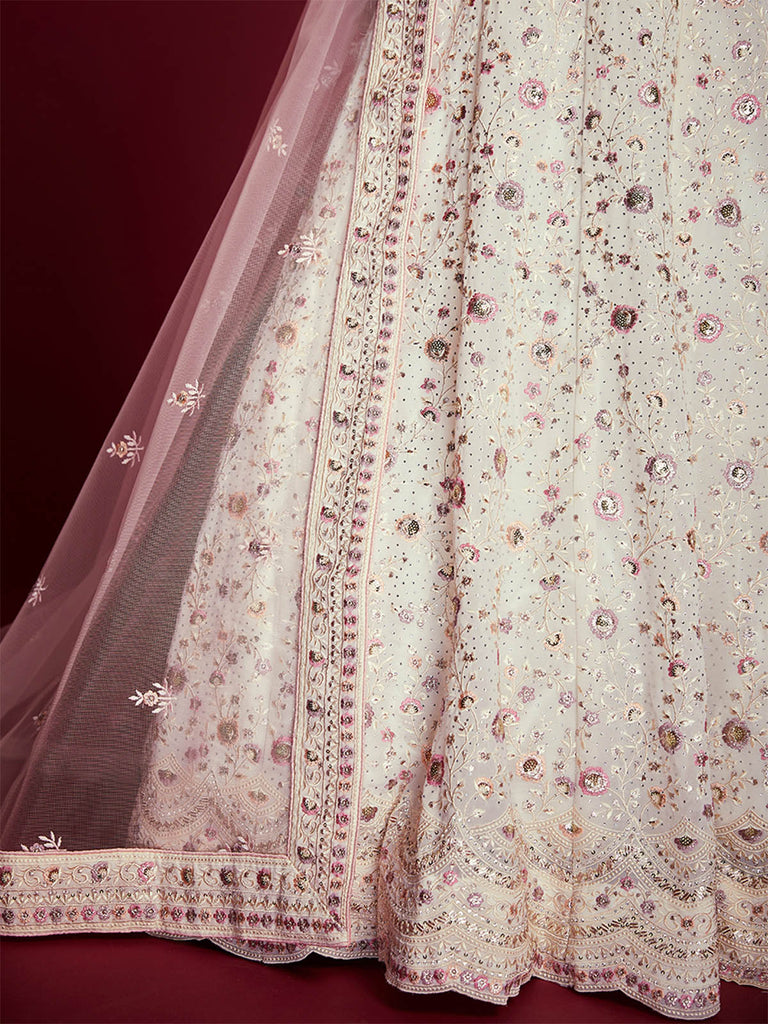 Gorgeous White Georgette Embroidered Semi Stitched Lehenga Choli Clothsvilla