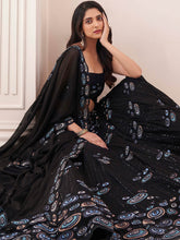 Load image into Gallery viewer, Black Georgette Embroidery Semi Stitched Lehenga Choli Clothsvilla