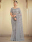 Grey Soft Net Saree With Unstitched Blouse Clothsvilla