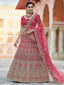 Pink Velvet Soft Net Semi Stitched Lehenga With Unstitched Blouse Clothsvilla