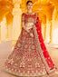 Red Elegant Semi Stitched Lehenga With Unstitched Blouse Clothsvilla