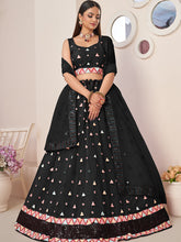 Load image into Gallery viewer, Black Net Embellished Semi stitched Lehenga With Unstitched blouse Clothsvilla