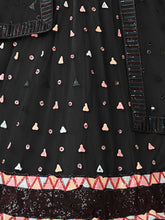 Load image into Gallery viewer, Black Net Embellished Semi stitched Lehenga With Unstitched blouse Clothsvilla